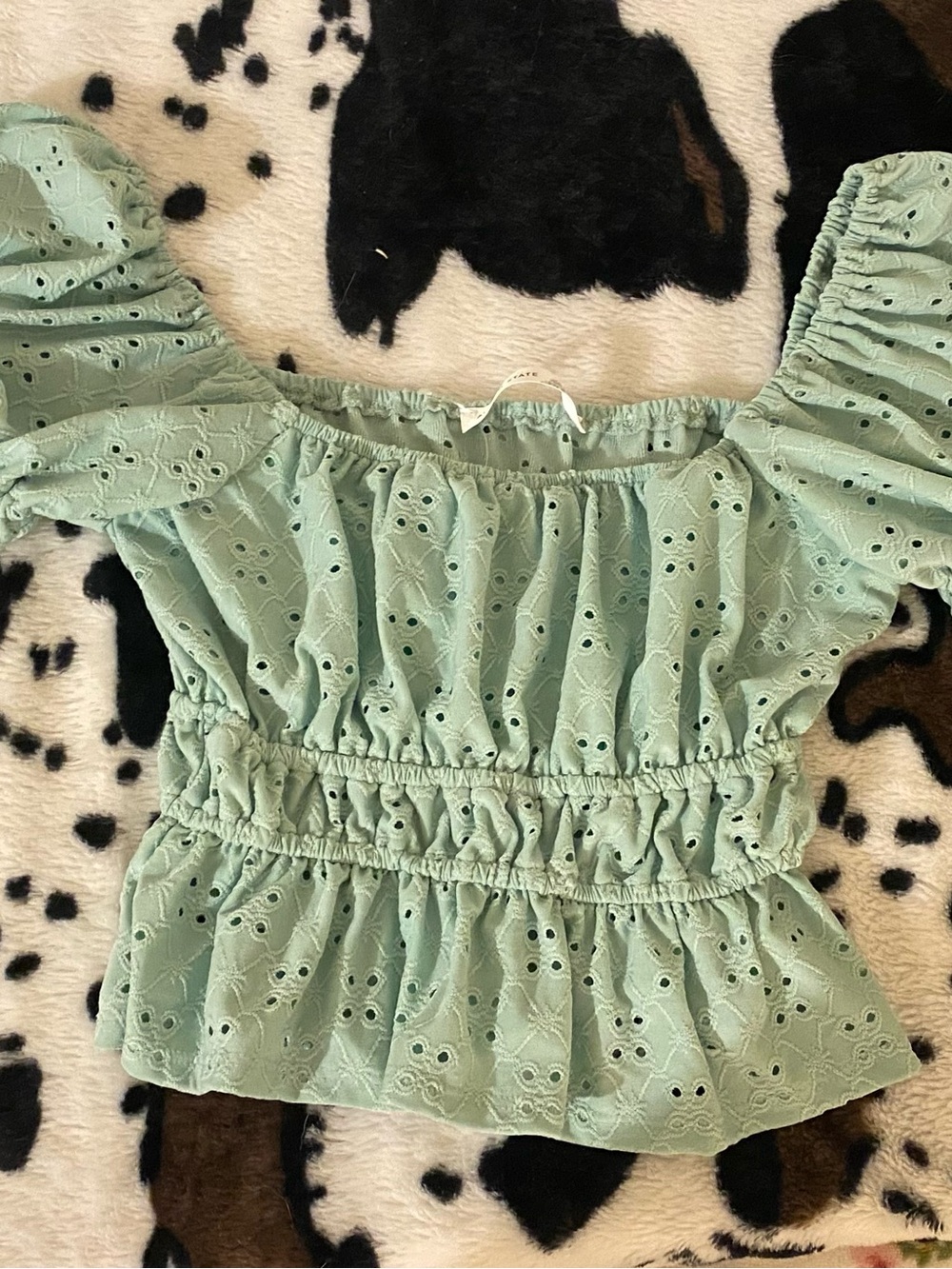 Altar'd State Mint Eyelet Off-Shoulder Crop Top